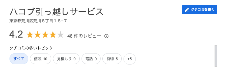 ハコブ引っ越しサービス Google口コミ