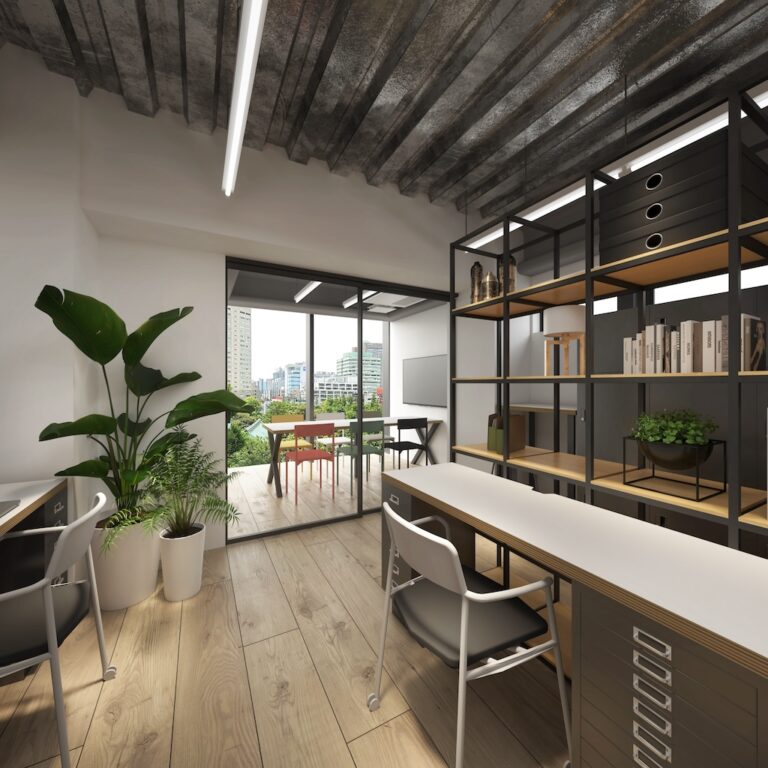 湯島の歴史と自然に包まれた木目調デザイン｜新築・内装家具付オフィス