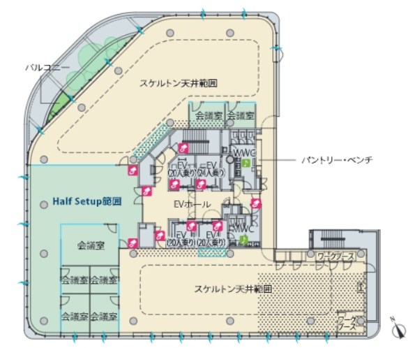 バルコニー付き!東京駅至近の開放的ハーフセットアップオフィスの写真2
